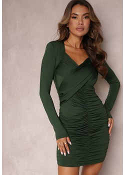 Zielona Dopasowana Sukienka Mini z Ozdobnym Marszczeniem Margareeta ze sklepu Renee odzież w kategorii Sukienki - zdjęcie 163528410