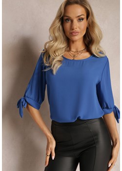 Granatowa Bluzka z Wiązaniami na Rękawach 3/4 Fildreda ze sklepu Renee odzież w kategorii Bluzki damskie - zdjęcie 163530063