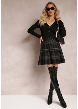 Czarno-Beżowa Rozkloszowana Spódnica Mini w Kratę Kossima ze sklepu Renee odzież w kategorii Spódnice - zdjęcie 163530113