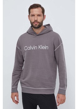 Calvin Klein Underwear bluza bawełniana lounge kolor szary z kapturem z aplikacją ze sklepu ANSWEAR.com w kategorii Bluzy męskie - zdjęcie 163533901