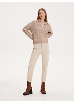 Reserved - Spodnie z wysokim stanem - kremowy ze sklepu Reserved w kategorii Spodnie damskie - zdjęcie 163561750