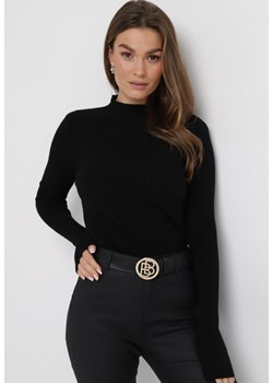 Czarny Prążkowany Sweter z Ozdobnym Tłoczeniem Sernara ze sklepu Born2be Odzież w kategorii Swetry damskie - zdjęcie 163561922