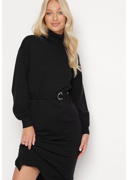 Czarna Dzianinowa Sukienka z Golfem i Paskiem Elphecca ze sklepu Born2be Odzież w kategorii Sukienki - zdjęcie 163563932