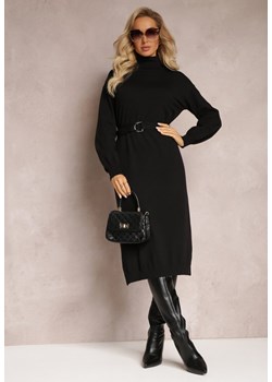 Czarna Dzianinowa Sukienka Midi z Golfem i Paskiem Neridian ze sklepu Renee odzież w kategorii Sukienki - zdjęcie 163564420
