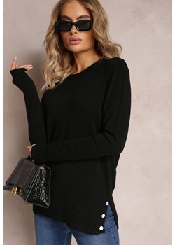 Czarny Sweter z Dolnymi Rozcięciami i Ozdobnymi Guzikami Leomana ze sklepu Renee odzież w kategorii Swetry damskie - zdjęcie 163564541