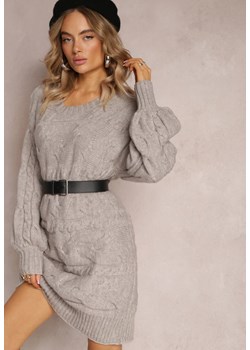Ciemnoszary Długi Sweter Oversize z Wypukłym Splotem All Over Somet ze sklepu Renee odzież w kategorii Swetry damskie - zdjęcie 163564611