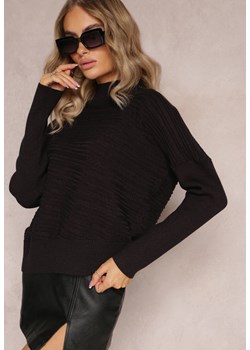 Czarny Asymetryczny Sweter z Wełną Ozdobiony Tłoczeniem Aurorrsa ze sklepu Renee odzież w kategorii Swetry damskie - zdjęcie 163564651