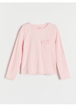Reserved - Bawełniana koszulka z kieszonką - różowy ze sklepu Reserved w kategorii Bluzki dziewczęce - zdjęcie 163568541