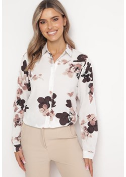 Biała Koszula w Kwiaty z Kołnierzem Olimestta ze sklepu Born2be Odzież w kategorii Koszule damskie - zdjęcie 163569971