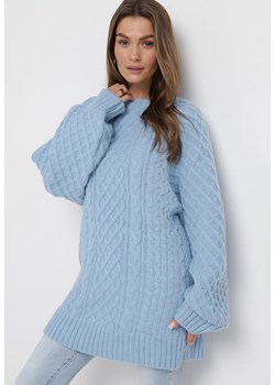 Jasnoniebieski Sweter o Wydłużonym Fasonie z Modnym Splotem Ahexa ze sklepu Born2be Odzież w kategorii Swetry damskie - zdjęcie 163570392