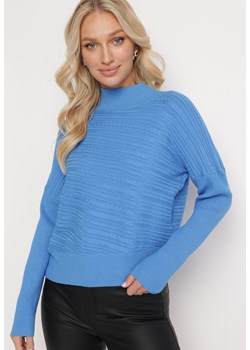 Niebieski Sweter z Wełną o Asymetrycznym Fasonie z Tłoczeniem Sarositte ze sklepu Born2be Odzież w kategorii Swetry damskie - zdjęcie 163570452