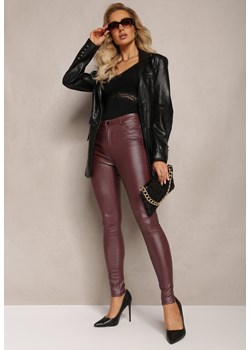 Ciemnoróżowe Spodnie Skinny High Waist Push Up z Brokatowym Zdobieniem Sonalli ze sklepu Renee odzież w kategorii Spodnie damskie - zdjęcie 163570843