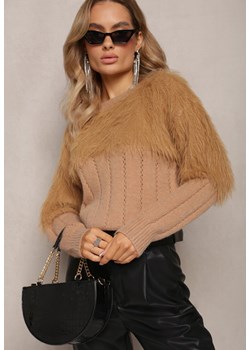 Brązowy Puchaty Sweter o Klasycznym Fasonie Fruve ze sklepu Renee odzież w kategorii Swetry damskie - zdjęcie 163570943