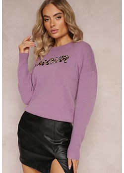 Fioletowy Sweter z Naszywkami z Napisem Amour Mavilla ze sklepu Renee odzież w kategorii Swetry damskie - zdjęcie 163571033
