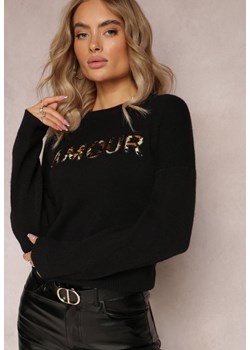 Czarny Sweter z Naszywkami z Napisem Amour Mavilla ze sklepu Renee odzież w kategorii Swetry damskie - zdjęcie 163571053