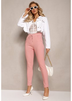 Ciemnoróżowe Spodnie z Elastycznej Bawełny z Marszczoną Gumką w Pasie Achome ze sklepu Renee odzież w kategorii Spodnie damskie - zdjęcie 163571202