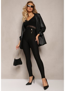 Czarne Spodnie High Waist z Gumką w Pasie Ozdobione Nitami Alyina ze sklepu Renee odzież w kategorii Spodnie damskie - zdjęcie 163571222