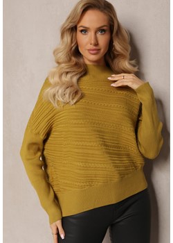 Jasnozielony Asymetryczny Sweter z Wełną Ozdobiony Tłoczeniem Aurorrsa ze sklepu Renee odzież w kategorii Swetry damskie - zdjęcie 163571381