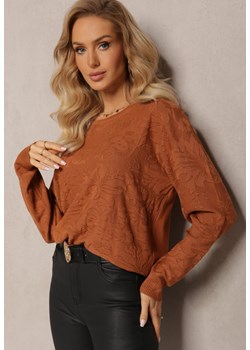 Brązowy Sweter w Tłoczony Ornamentalny Wzór Neston ze sklepu Renee odzież w kategorii Swetry damskie - zdjęcie 163571440