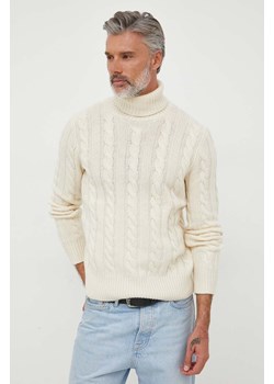 Polo Ralph Lauren sweter wełniany męski kolor beżowy ciepły z golferm ze sklepu ANSWEAR.com w kategorii Swetry męskie - zdjęcie 163572921