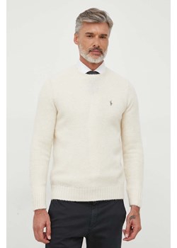 Polo Ralph Lauren sweter wełniany męski kolor beżowy ze sklepu ANSWEAR.com w kategorii Swetry męskie - zdjęcie 163572931