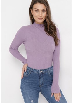 Fioletowy Prążkowany Sweter z Ozdobnym Tłoczeniem Sernara ze sklepu Born2be Odzież w kategorii Swetry damskie - zdjęcie 163573894
