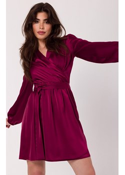Rozkloszowana sukienka satynowa w kolorze bordowym K175, Kolor bordowy, Rozmiar L/XL, makover ze sklepu Primodo w kategorii Sukienki - zdjęcie 163579064