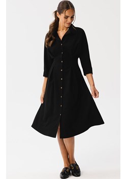 Sukienka szmizjerka z zakładkami w talii czarna S351, Kolor czarny, Rozmiar M, Stylove ze sklepu Primodo w kategorii Sukienki - zdjęcie 163579171