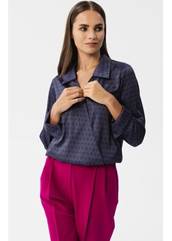 Kopertowa bluzka damska z nadrukiem S357/1, Kolor granatowy-wzór, Rozmiar L, Stylove ze sklepu Primodo w kategorii Bluzki damskie - zdjęcie 163579271