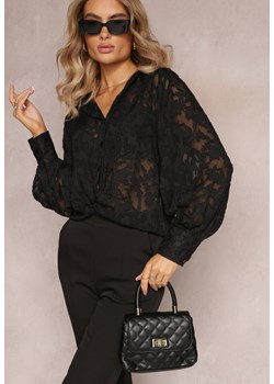 Czarna Koronkowa Koszula z Luźnym Rękawem Bellalina ze sklepu Renee odzież w kategorii Koszule damskie - zdjęcie 163584393