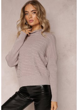 Ciemnobeżowy Asymetryczny Sweter z Wełną Ozdobiony Tłoczeniem Aurorrsa ze sklepu Renee odzież w kategorii Swetry damskie - zdjęcie 163584482