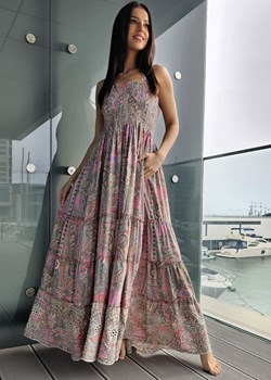 420 Maxi Sukienka Jedwab Cancun Puder ze sklepu Ligari w kategorii Sukienki - zdjęcie 163586621