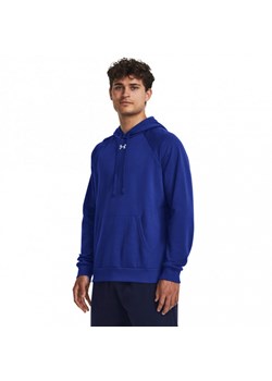 Męska bluza dresowa nierozpinana z kapturem Under Armour UA Rival Fleece Hoodie - niebieska ze sklepu Sportstylestory.com w kategorii Bluzy męskie - zdjęcie 163588912