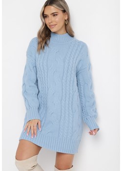 Jasnoniebieski Luźny Sweter w Warkoczykowy Splot Sentlia ze sklepu Born2be Odzież w kategorii Swetry damskie - zdjęcie 163592052