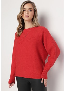 Czerwony Klasyczny Sweter Dzianinowy Odedia ze sklepu Born2be Odzież w kategorii Swetry damskie - zdjęcie 163592193