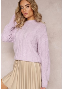 Fioletowy Klasyczny Sweter w Ozdobny Splot Olgame ze sklepu Renee odzież w kategorii Swetry damskie - zdjęcie 163592934