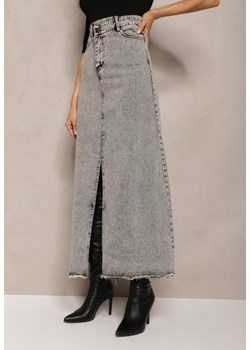 Szara Postrzępiona Spódnica Maxi z Jeansu z Rozcięciem Feedi ze sklepu Renee odzież w kategorii Spódnice - zdjęcie 163592992