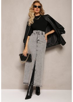 Szara Postrzępiona Spódnica Maxi z Jeansu z Rozcięciem Feedi ze sklepu Renee odzież w kategorii Spódnice - zdjęcie 163592994