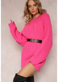 Fuksjowy Długi Sweter Ozdobiony Drobnym Splotem Killoe ze sklepu Renee odzież w kategorii Swetry damskie - zdjęcie 163597152