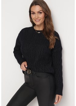 Czarny Sweter Ozdobiony Klasycznym Splotem Lacemisa ze sklepu Born2be Odzież w kategorii Swetry damskie - zdjęcie 163597602
