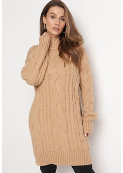Beżowy Luźny Sweter w Warkoczykowy Splot Sentlia ze sklepu Born2be Odzież w kategorii Swetry damskie - zdjęcie 163597722