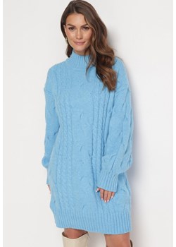 Niebieski Luźny Sweter w Warkoczykowy Splot Sentlia ze sklepu Born2be Odzież w kategorii Swetry damskie - zdjęcie 163597732