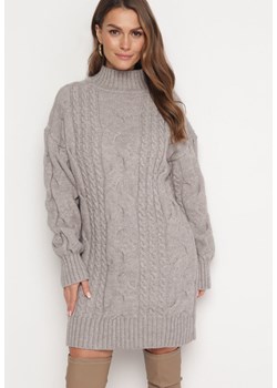 Szary Luźny Sweter w Warkoczykowy Splot Sentlia ze sklepu Born2be Odzież w kategorii Swetry damskie - zdjęcie 163597742