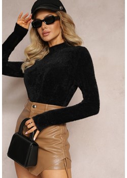 Czarny Sweter z Półgolfem z Puchatej Dzianiny Lictorene ze sklepu Renee odzież w kategorii Swetry damskie - zdjęcie 163599074