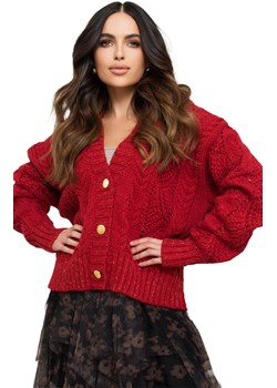 Krótki zapinany czerwony sweter damski Karmen, Kolor czerwony, Rozmiar Oversize, KAMEA ze sklepu Primodo w kategorii Swetry damskie - zdjęcie 163614272