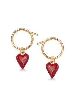 Kolczyki srebrne pozłacane pokryte czerwoną emalią - serca - Queen of Hearts ze sklepu YES.pl w kategorii Kolczyki - zdjęcie 163622692
