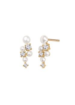 Kolczyki srebrne pozłacane z perłami i cyrkoniami - Pearls of Sky ze sklepu YES.pl w kategorii Kolczyki - zdjęcie 163625613