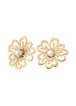 Kolczyki srebrne pozłacane z perłami - kwiaty - Blossom ze sklepu YES.pl w kategorii Kolczyki - zdjęcie 163625620
