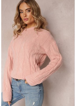 Różowy Klasyczny Sweter w Ozdobny Splot Olgame ze sklepu Renee odzież w kategorii Swetry damskie - zdjęcie 163633021