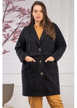 Płaszcz lekki ciepły z ozdobnymi guzikami  jesienno zimowy MEGAN czarny ze sklepu karko.pl w kategorii Płaszcze damskie - zdjęcie 163633592